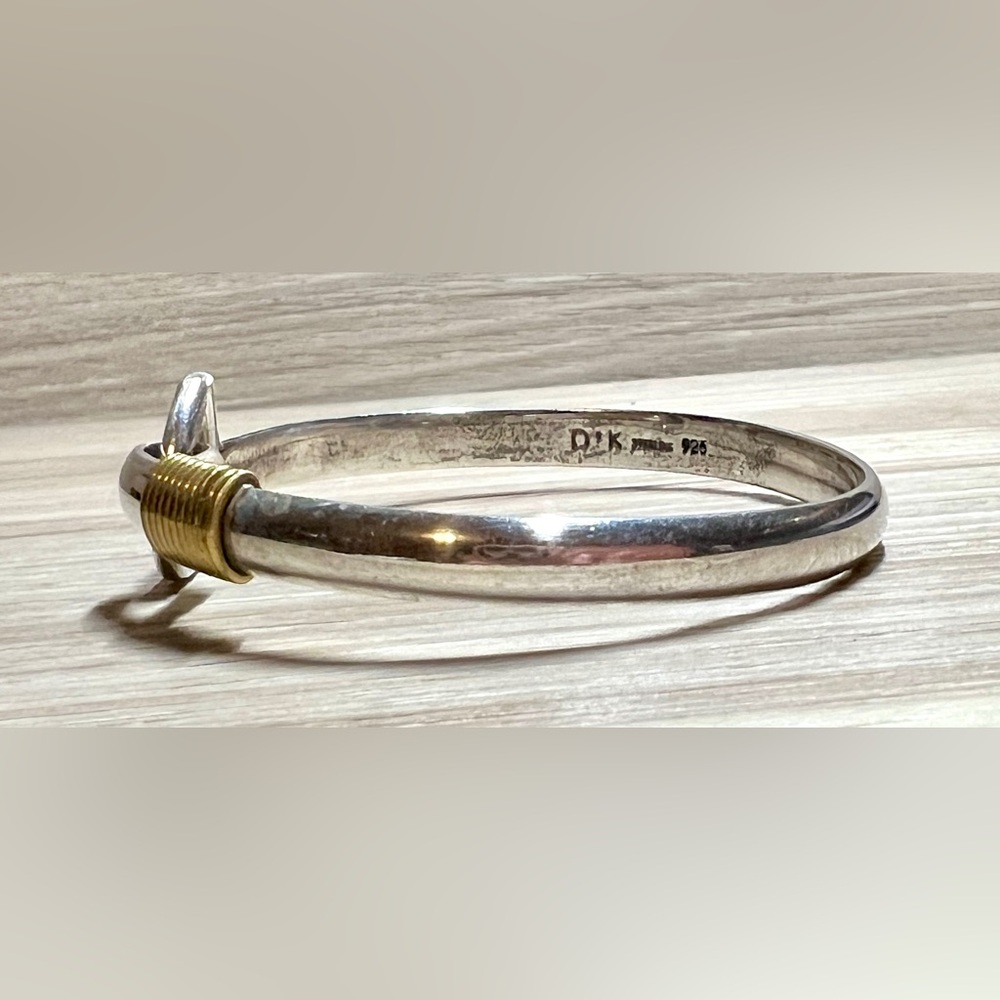 Vintage Designer Signed DK Sterling Silver & Brass Hook Bangle Bracelet - Picture 2 of 7